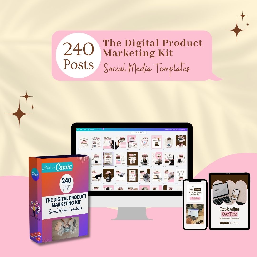 Digital Product Marketing Kit – 240 Canva Social Media Templates