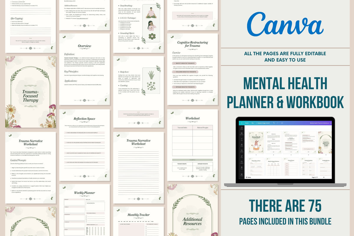 Mental Health Planner & Workbook - 75 Pages