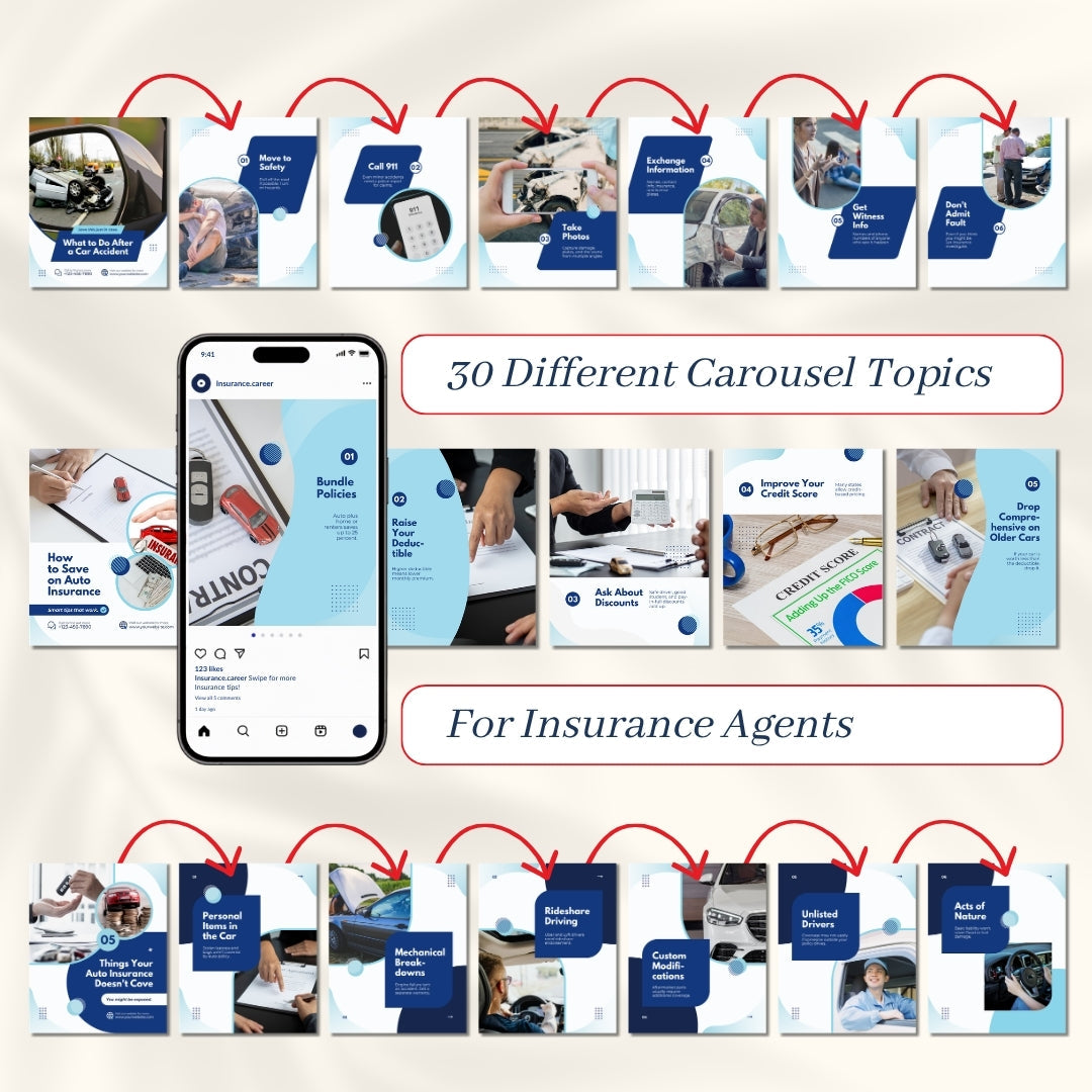 Insurance Agent Carousels Bundle - 30 Done-For-You Topics