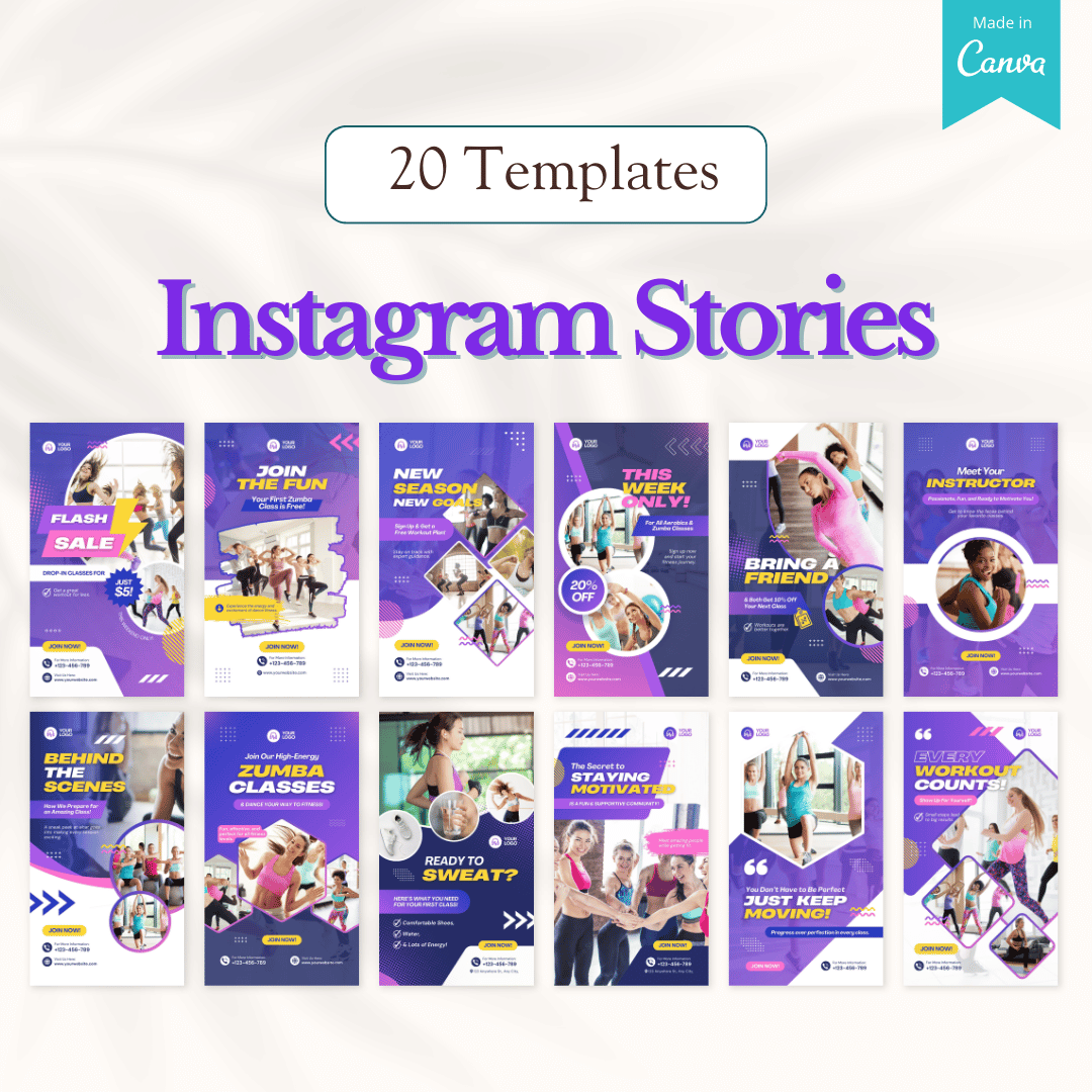 100 Aerobics & Zumba Canva Templates