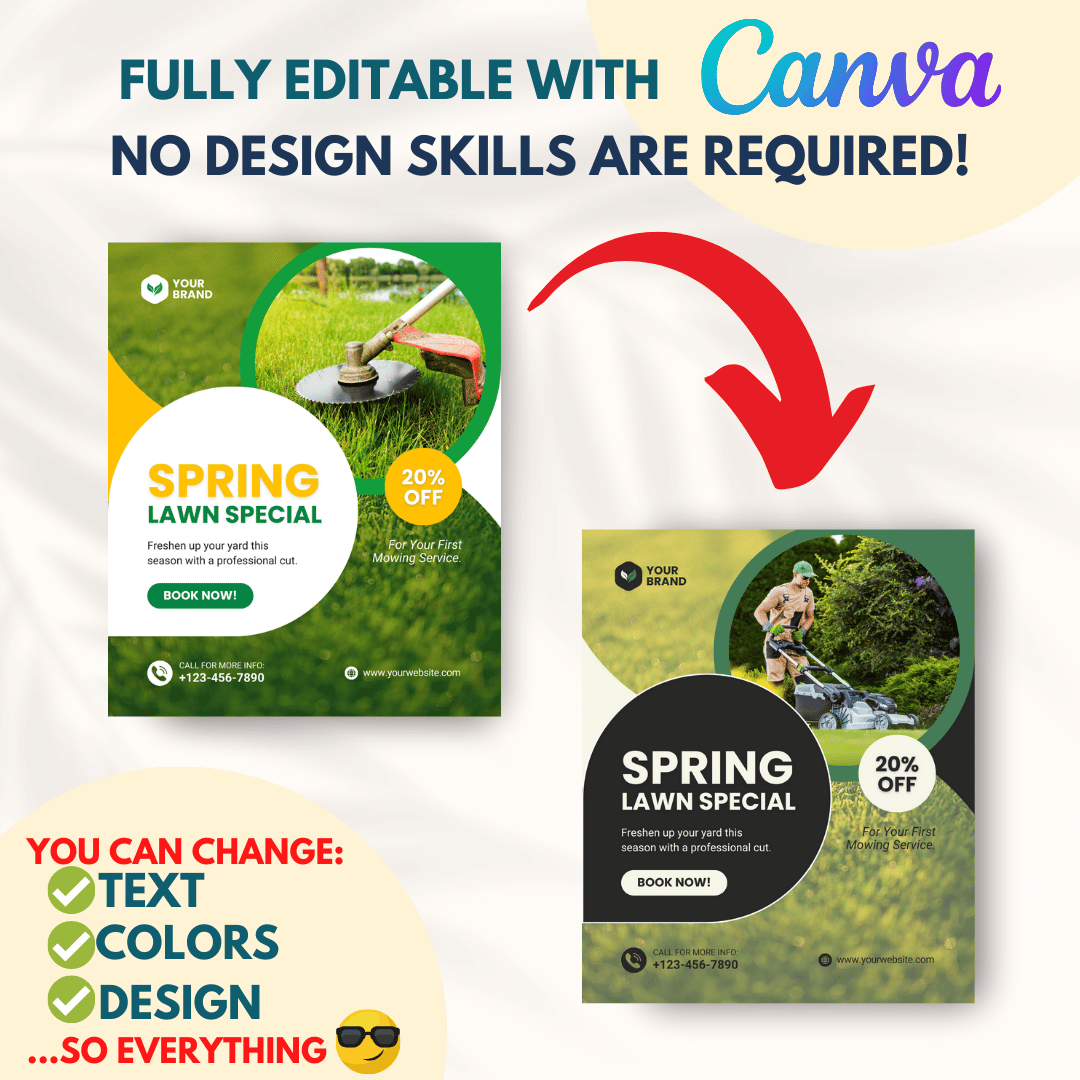 100 Lawn Mower Services Canva Templates