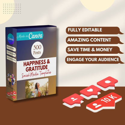 500 Happiness & Gratitude Posts - Social Media Templates