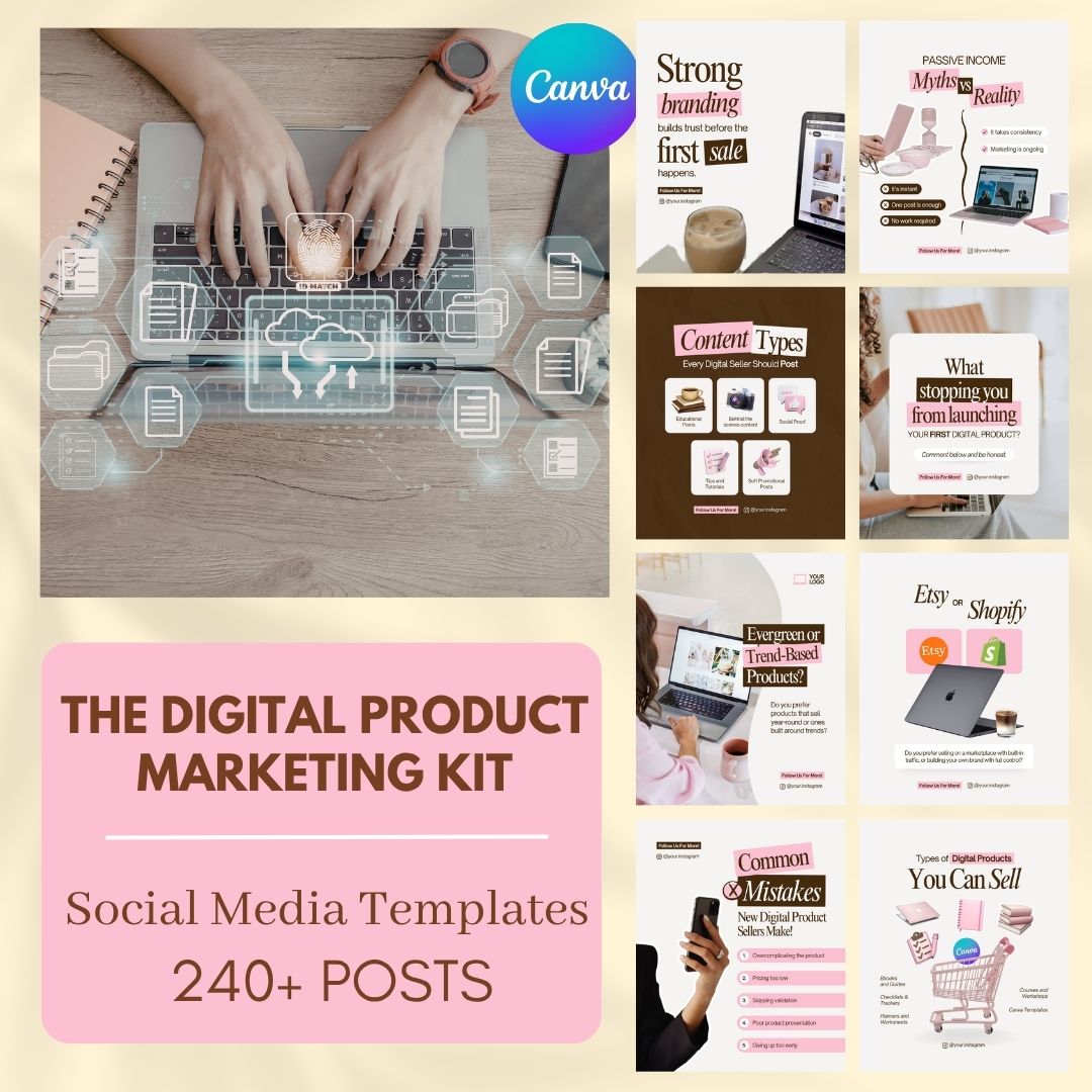 Digital Product Marketing Kit – 240 Canva Social Media Templates