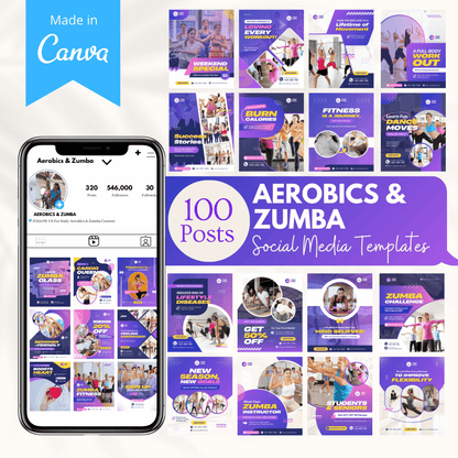 100 Aerobics & Zumba Canva Templates