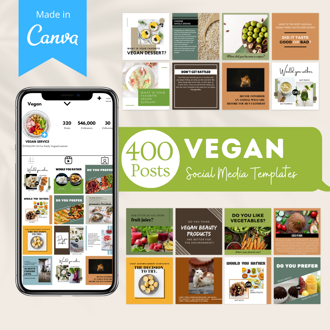 400 Vegan Posts -  Social Media Templates
