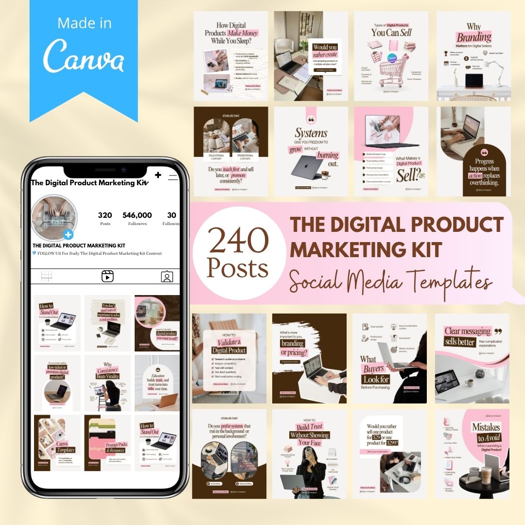 Digital Product Marketing Kit – 240 Canva Social Media Templates