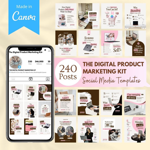 Digital Product Marketing Kit – 240 Canva Social Media Templates