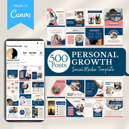 500 Personal Growth Posts - Canva Editable Templates