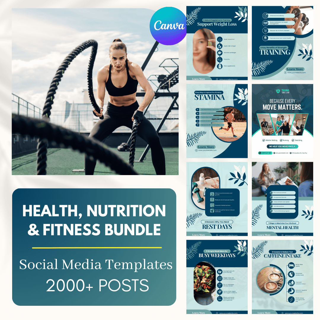 Fitness, Nutrition & Health Bundle - Social Media Templates