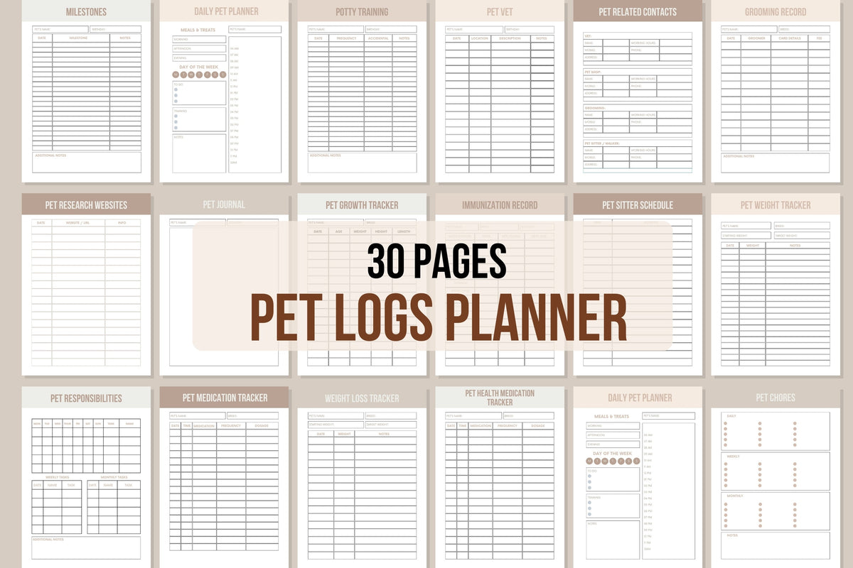Pet Logs Bundle - 30 Pages