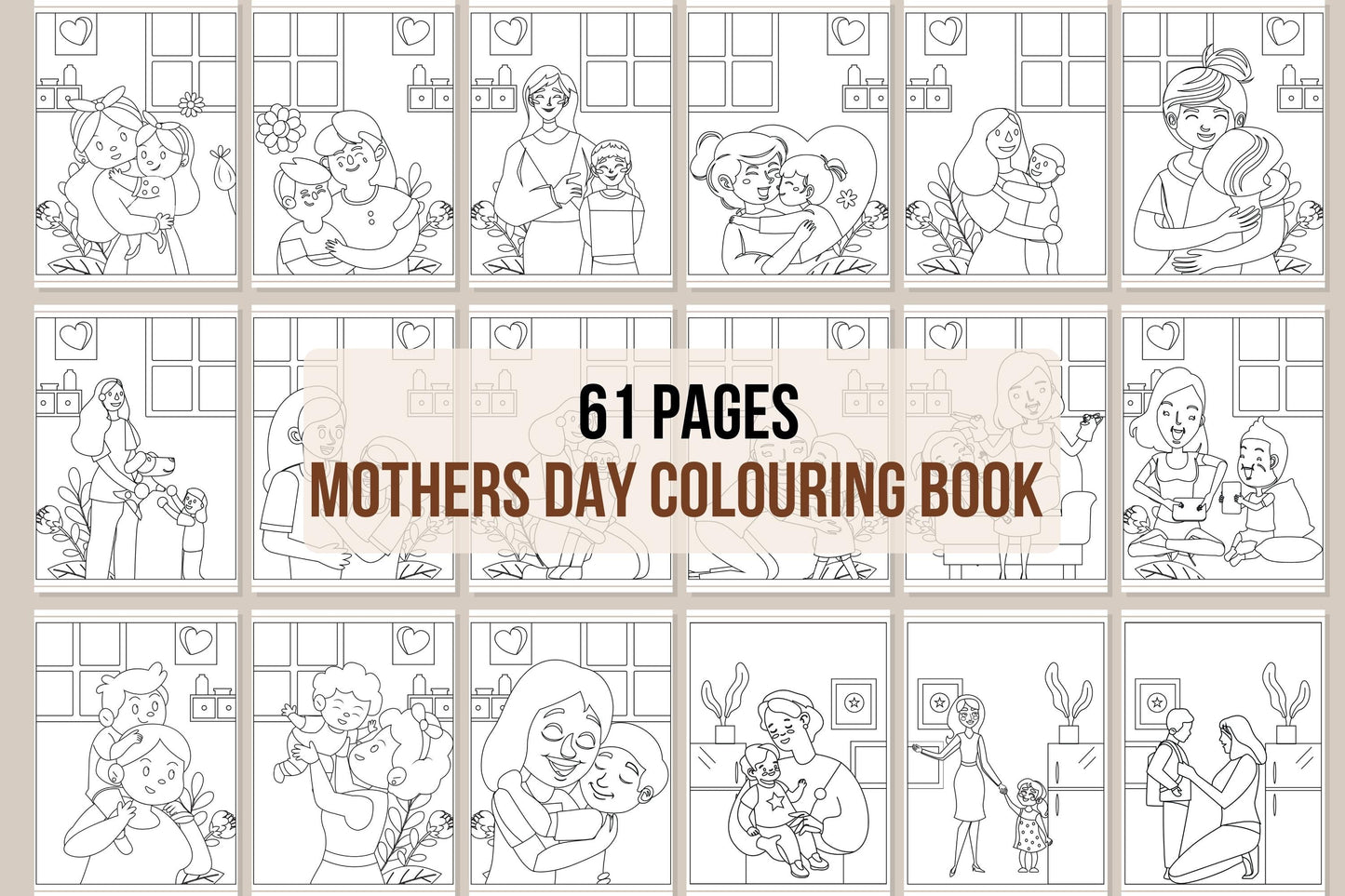 Mothers day colouring book - 61 pages