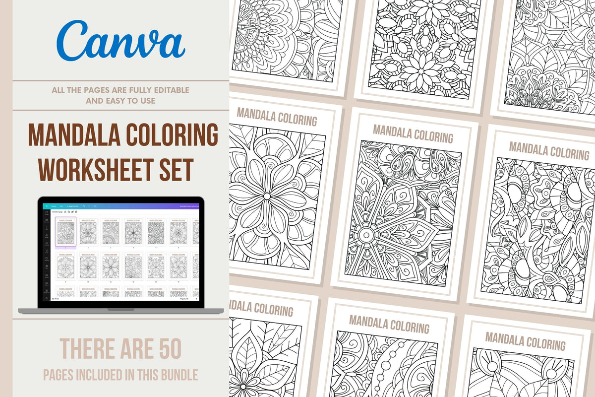 Mandala Coloring Worksheet Set - 50 Pages