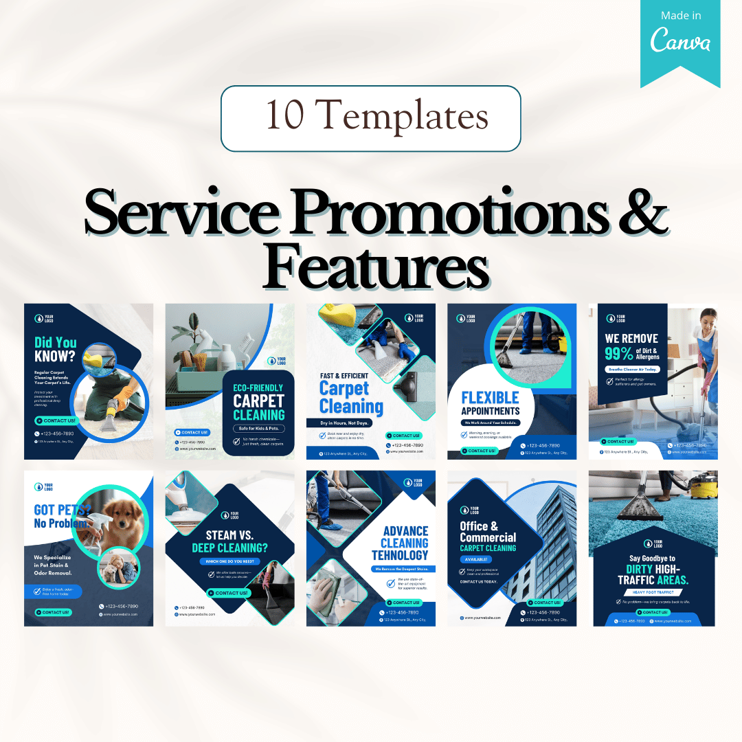 100 Carpet Cleaning Services Canva Templates