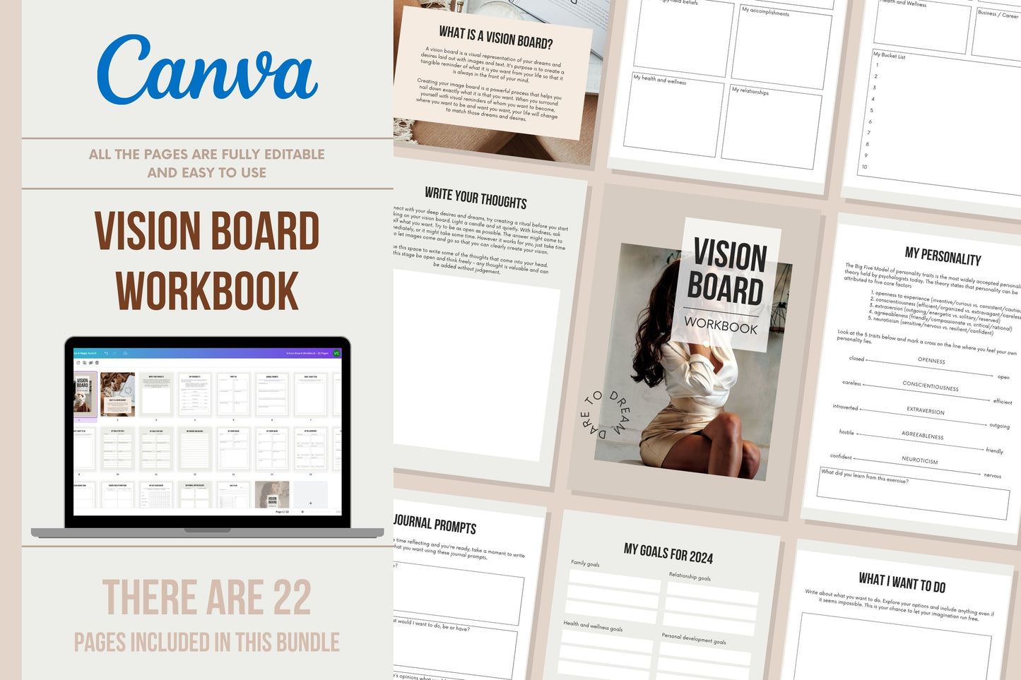 Vision Board Workbook - 22 Pages