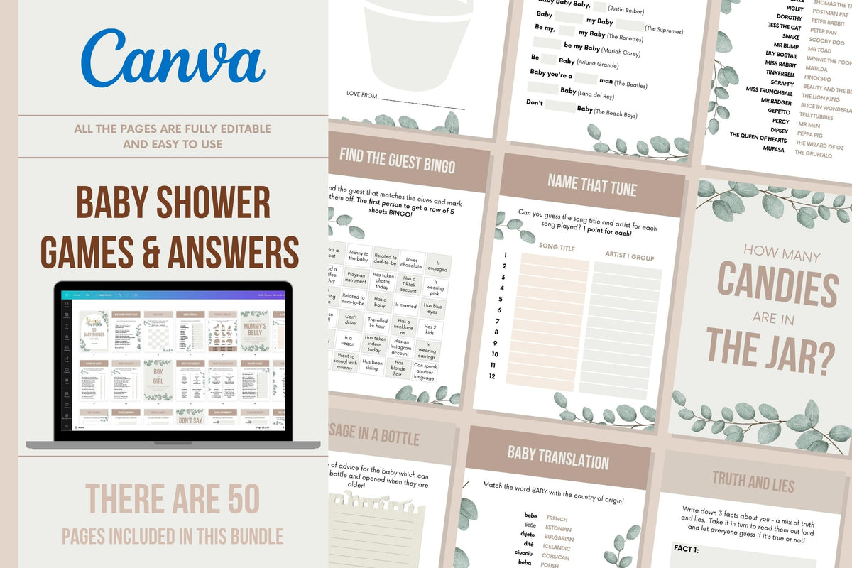 Baby Shower Games & Answers - 50 Pages
