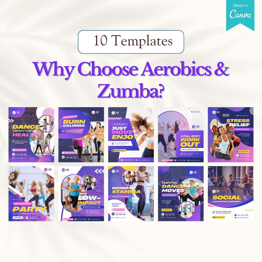 100 Aerobics & Zumba Canva Templates