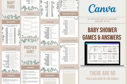 Baby Shower Games & Answers - 50 Pages