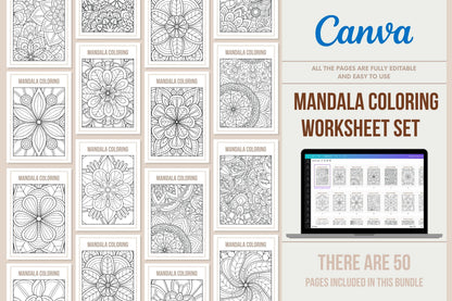 Mandala Coloring Worksheet Set - 50 Pages