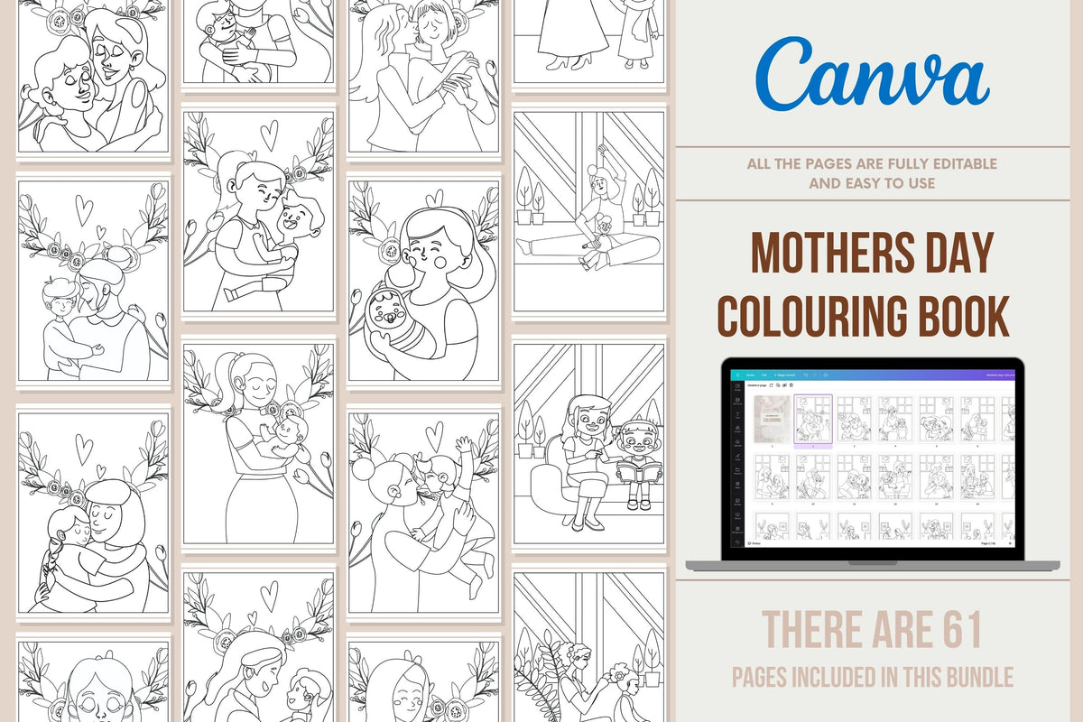 Mothers day colouring book - 61 pages