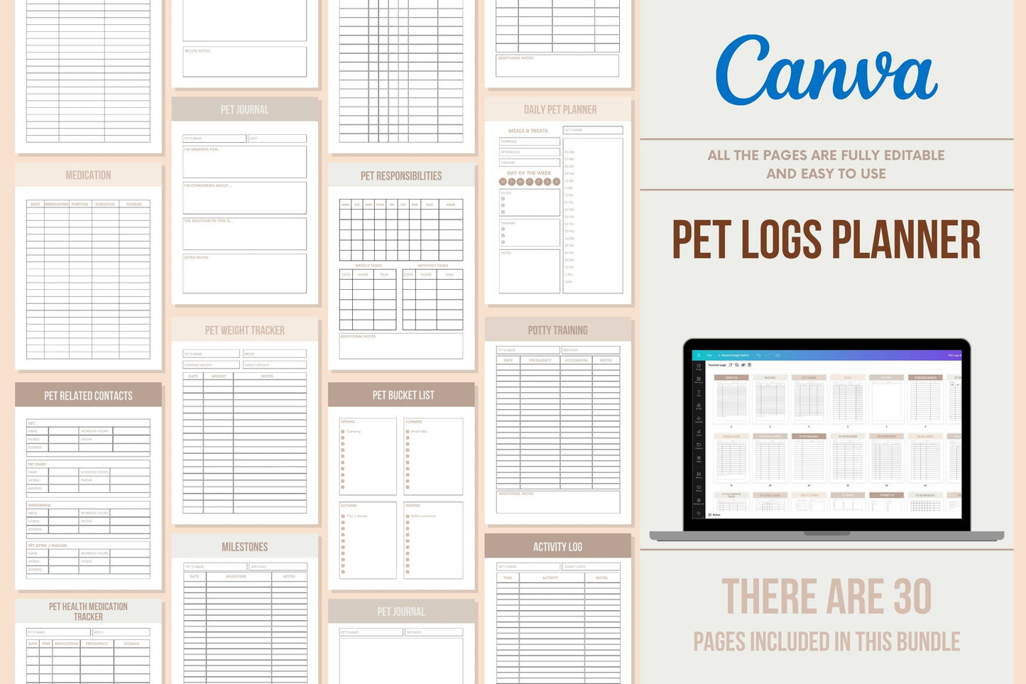 Pet Logs Bundle - 30 Pages