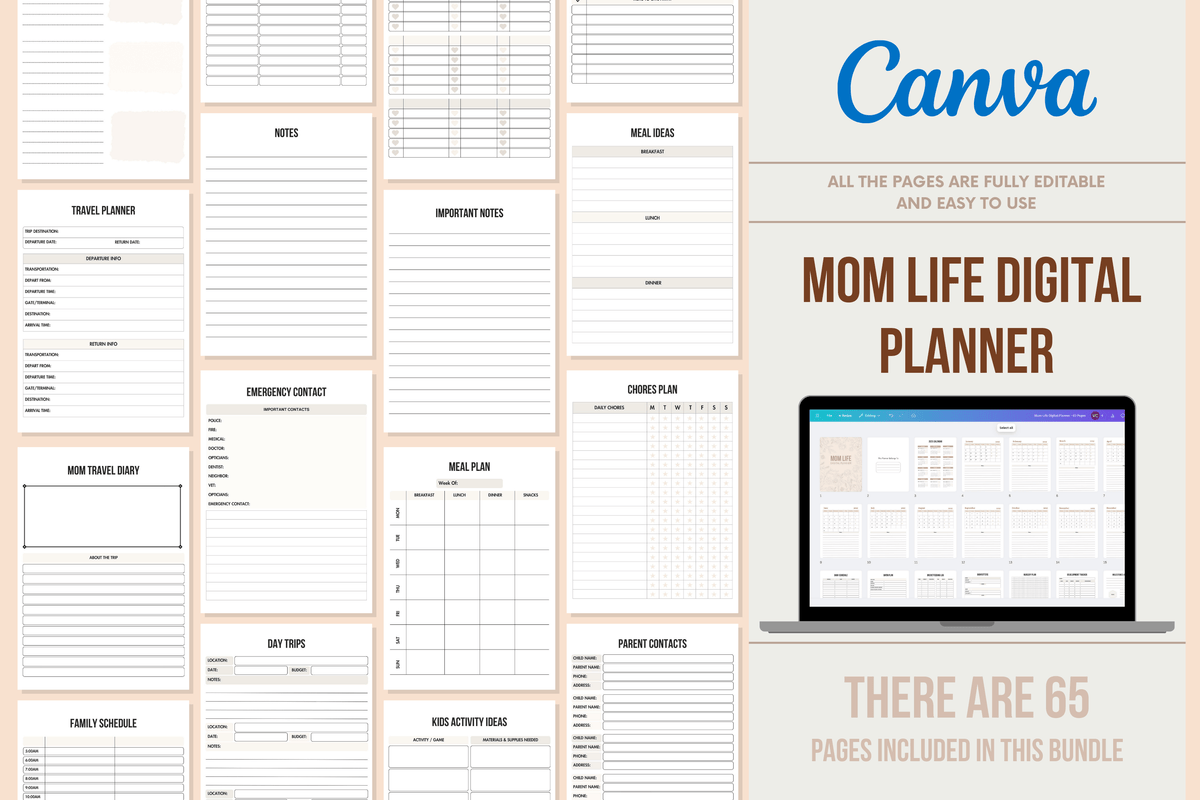 Mom Life Digital Planner - 65 Pages