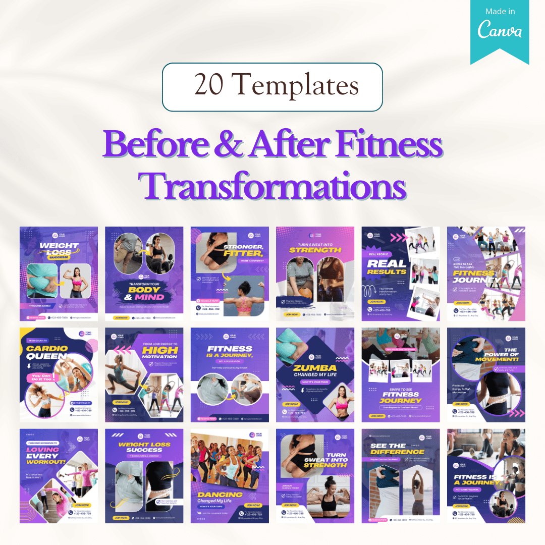 100 Aerobics & Zumba Canva Templates