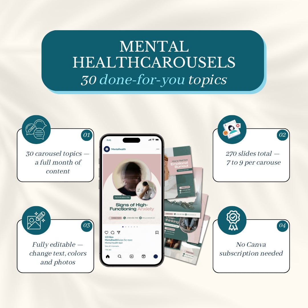 Mental Health Carousels Bundle - 30 Done-For-You Topics