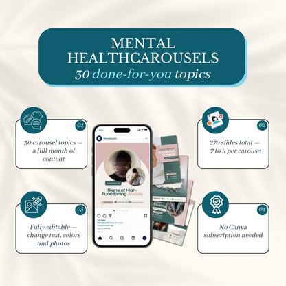 Mental Health Carousels Bundle - 30 Done-For-You Topics