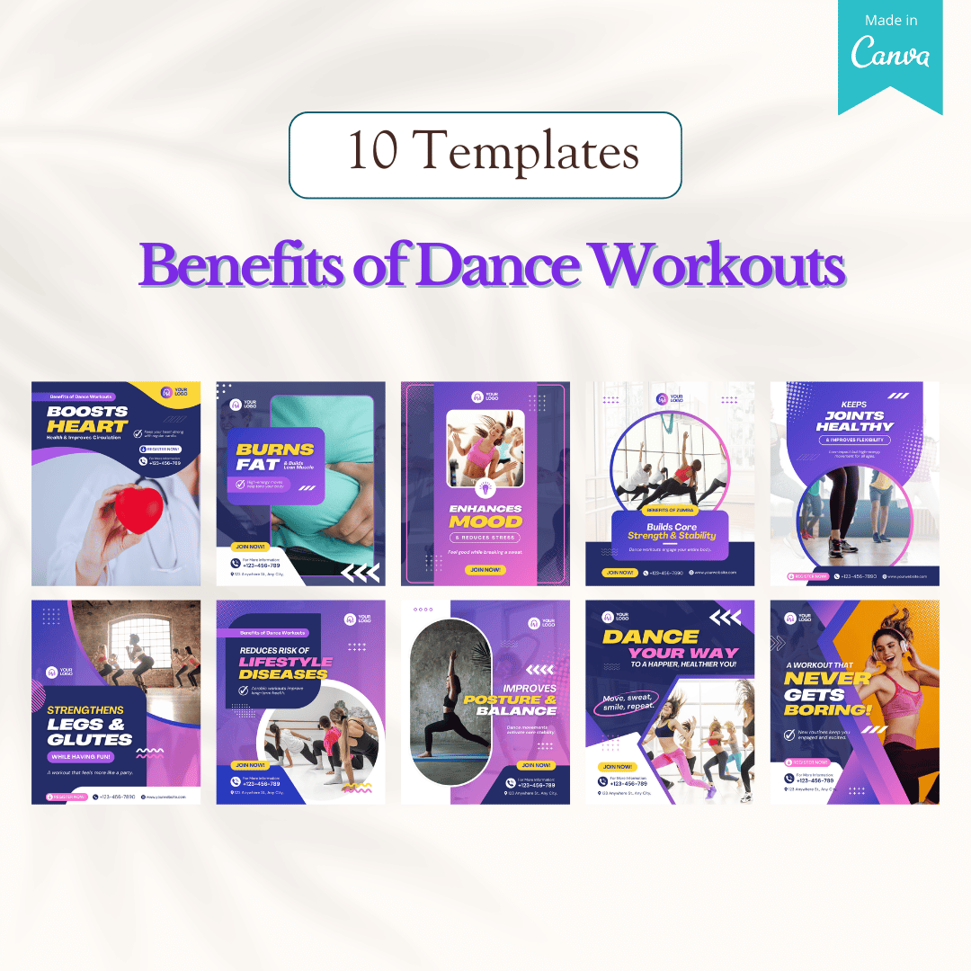 100 Aerobics & Zumba Canva Templates
