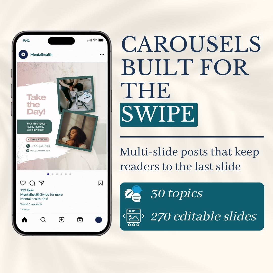 Mental Health Carousels Bundle - 30 Done-For-You Topics