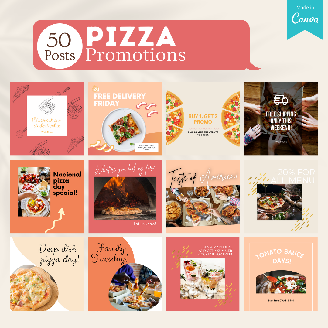 200 Pizza Restaurant Posts - Social Media Templates