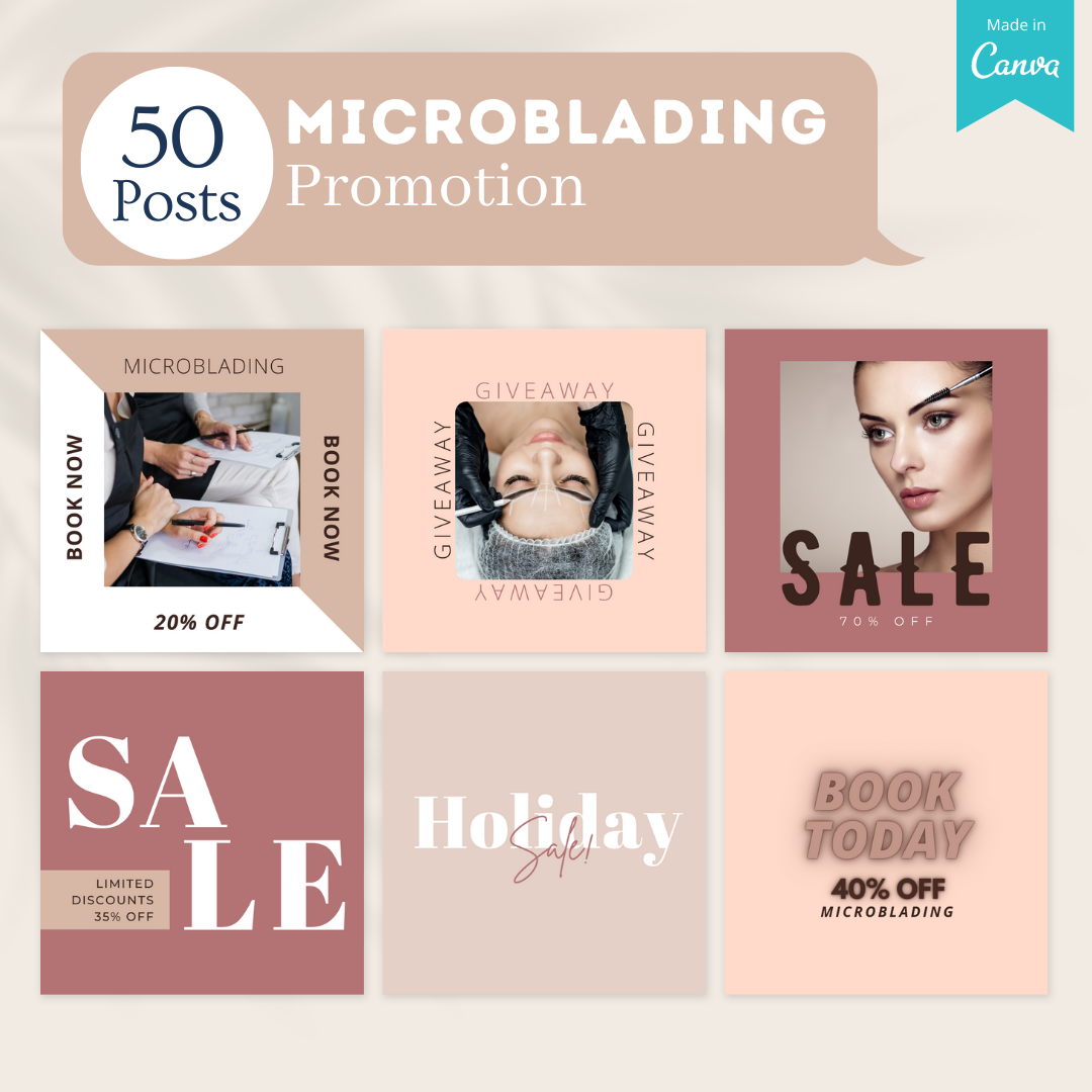 300 Microblading Posts -  Social Media Canva Templates