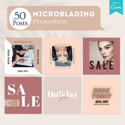300 Microblading Posts -  Social Media Canva Templates