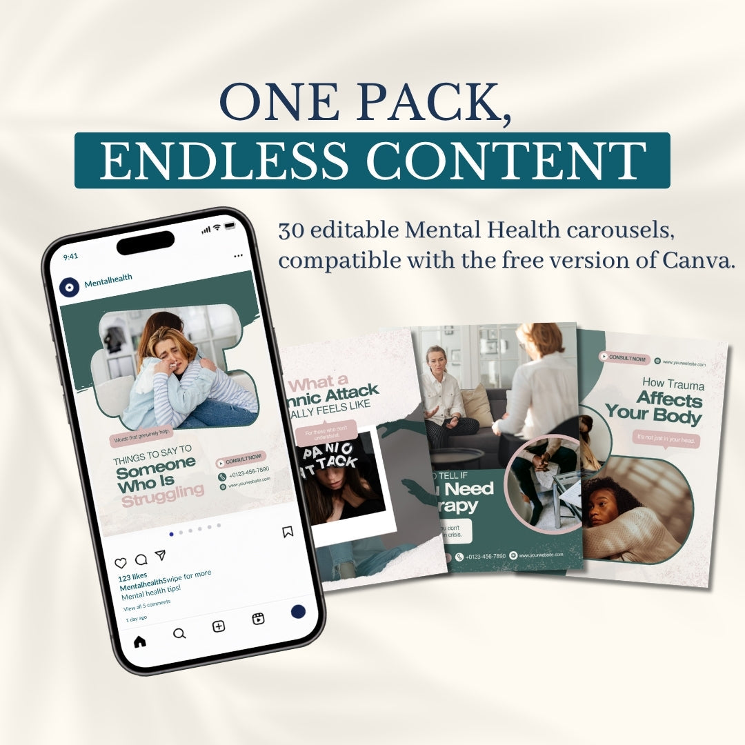 Mental Health Carousels Bundle - 30 Done-For-You Topics