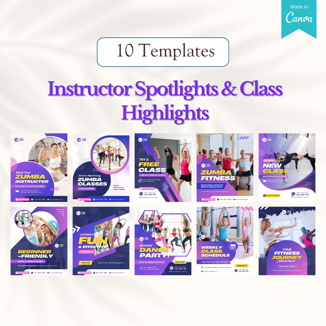 100 Aerobics & Zumba Canva Templates