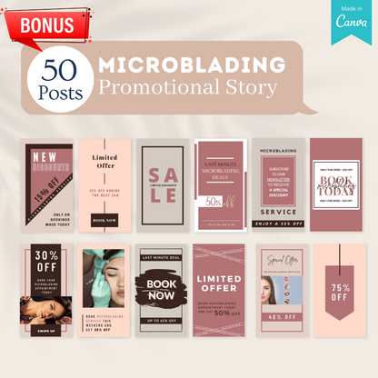 300 Microblading Posts -  Social Media Canva Templates