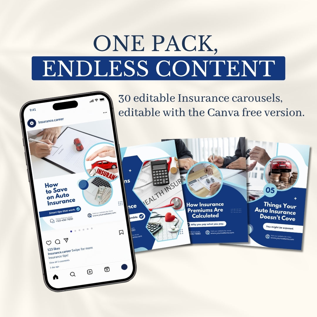 Insurance Agent Carousels Bundle - 30 Done-For-You Topics