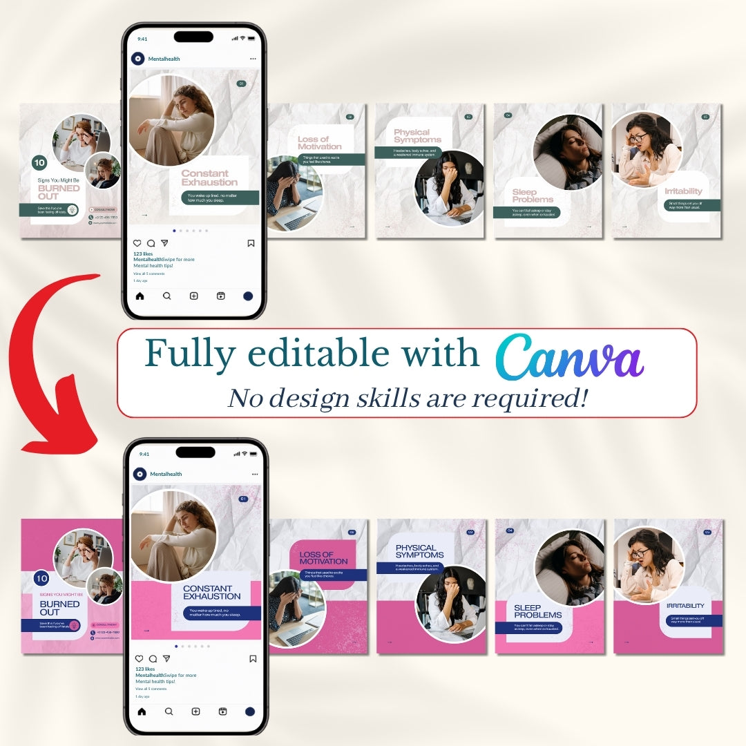 Mental Health Carousels Bundle - 30 Done-For-You Topics