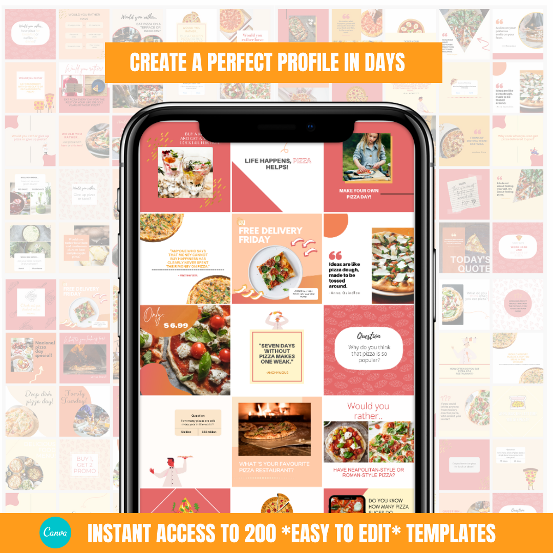 200 Pizza Restaurant Posts - Social Media Templates