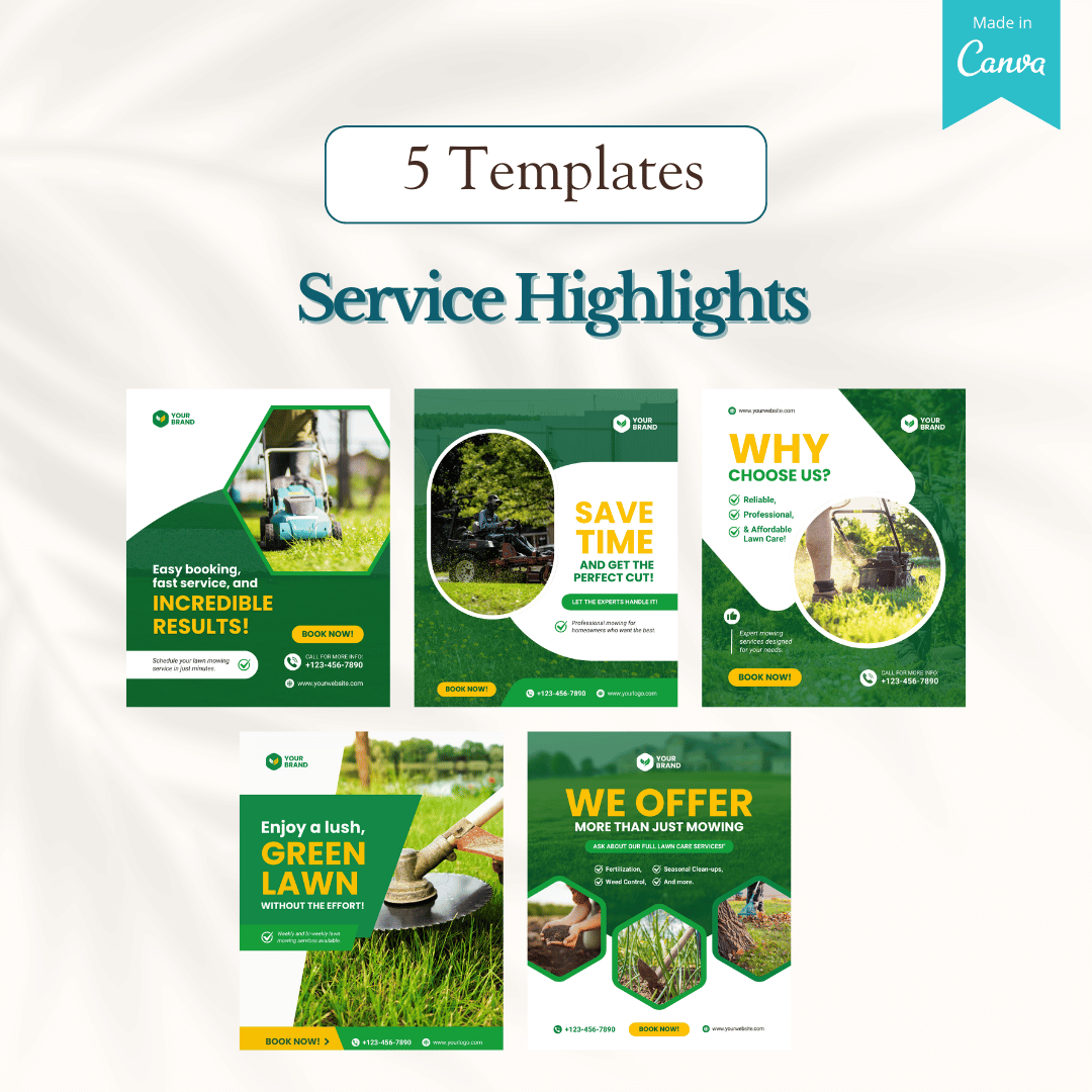 100 Lawn Mower Services Canva Templates