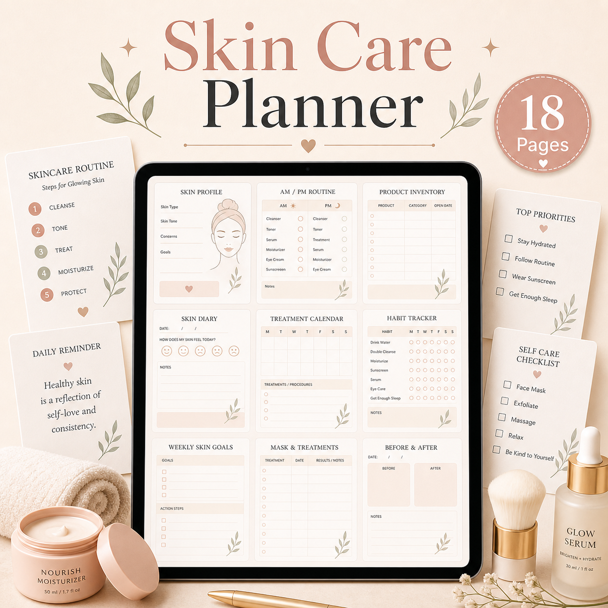 Skin Care Planner - 18 Pages