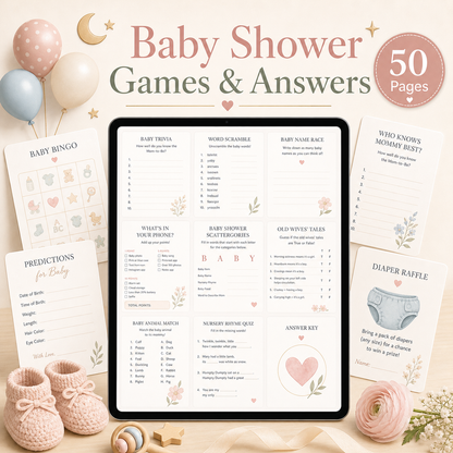Baby Shower Games & Answers - 50 Pages
