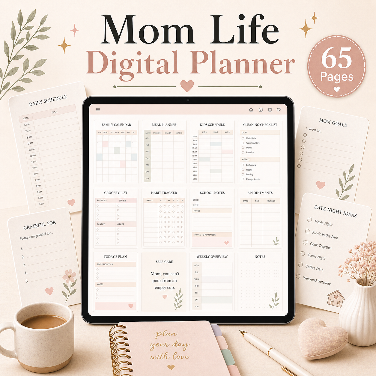 Mom Life Digital Planner - 65 Pages