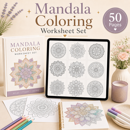 Mandala Coloring Worksheet Set - 50 Pages