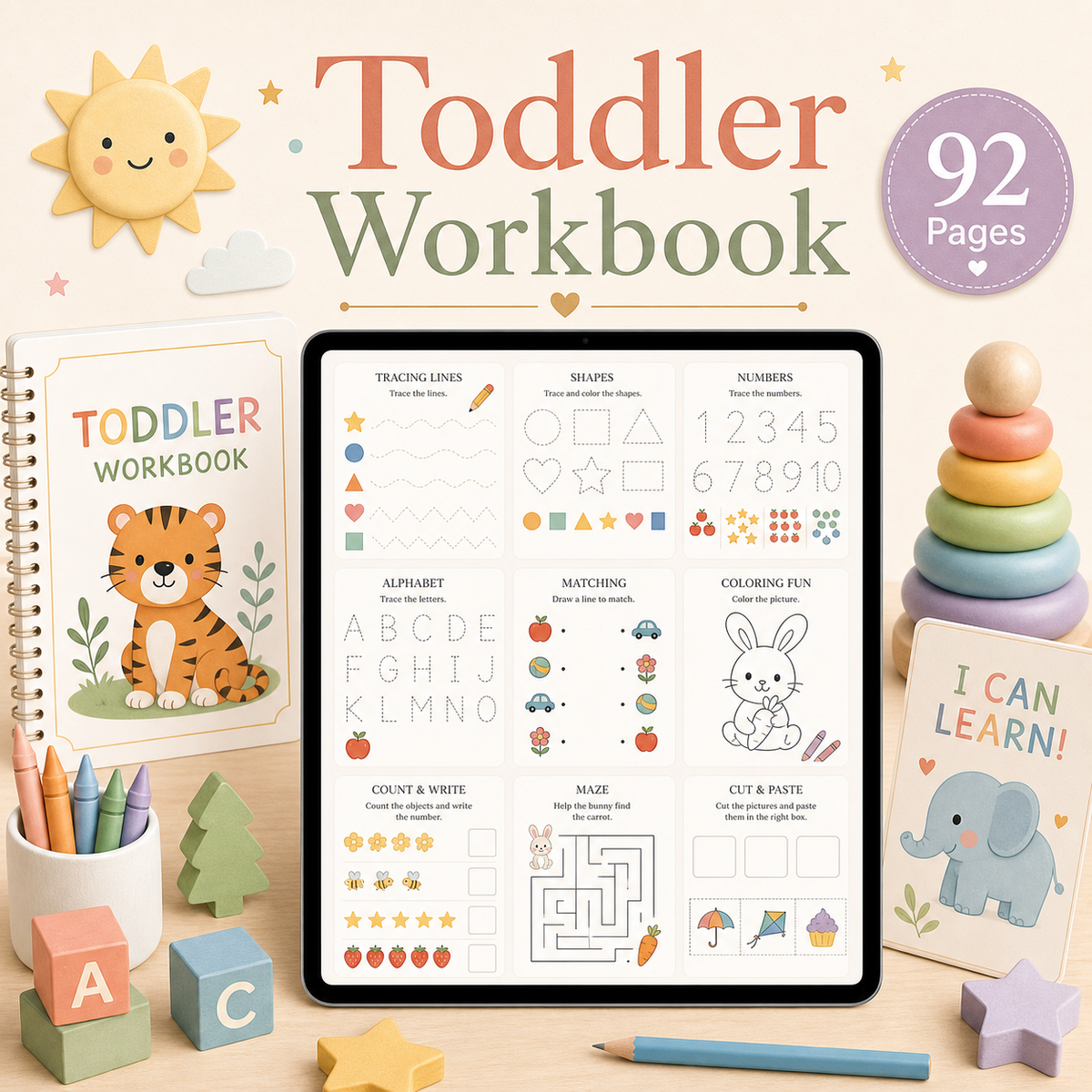 Toddler Workbook - 92 Pages