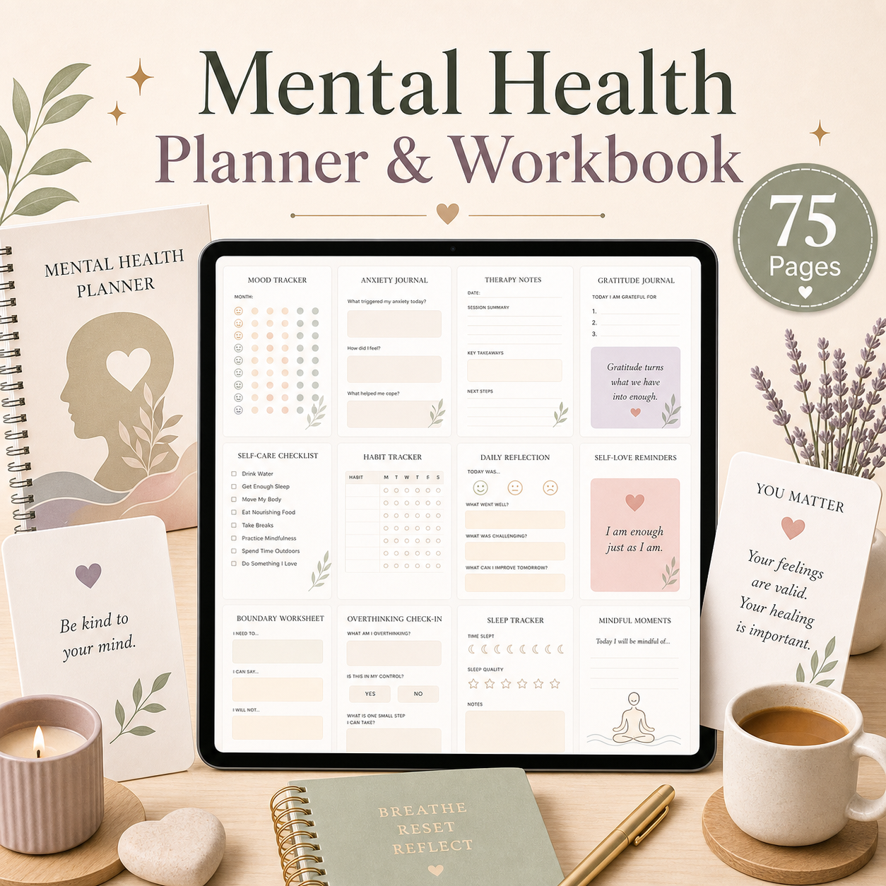 Mental Health Planner & Workbook - 75 Pages